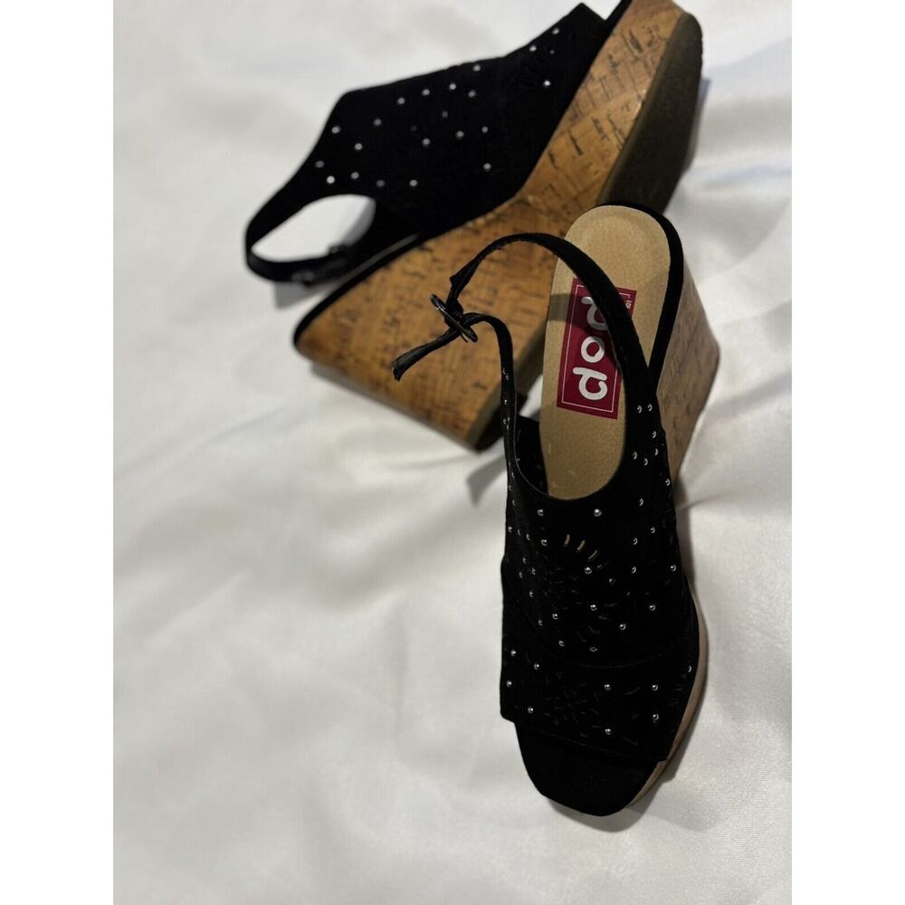 Pop Comfort Fit Odette Black Studs Wedge Cork Sandals Shoes Womens Sz 8.5 boho - Picture 3 of 9